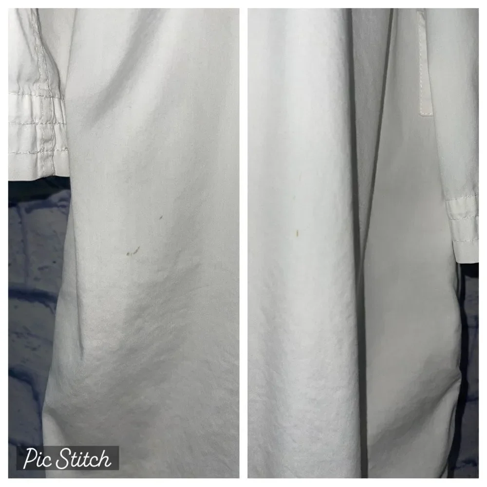 Lafayette 148 white button down shirt pockets 3/4 sleeve roll tab - Picture 5 of 13
